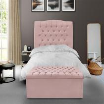 Kit Cabeceira e Calçadeira Baú Dunas Solteiro 90 cm - Veludo Rose