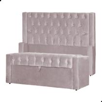 Kit Cabeceira e Calçadeira Baú Emma Veludo King 195 cm