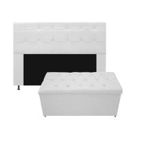 Kit Cabeceira e Calçadeira Baú Estofada Mel 160 cm Queen Size Com Capitonê Corano Branco - ADJ Decor