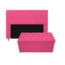 Kit Cabeceira e Calçadeira Baú Estofada Mel 160 cm Queen Size Com Capitonê Sintético Pink - Amarena Móveis