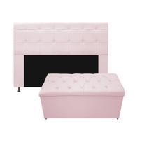 Kit Cabeceira e Calçadeira Baú Estofada Mel 160 cm Queen Size Com Capitonê Sintético Rosa Bebê - Amarena Móveis