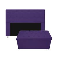 Kit Cabeceira e Calçadeira Baú Estofada Mel 160 cm Queen Size Com Capitonê Sintético Roxo - Amarena Móveis