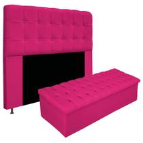 Kit Cabeceira e Calçadeira Baú Estofada Mel 160 cm Queen Size Com Capitonê Suede Pink - Doce Sonho Móveis