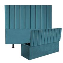 Kit Cabeceira e Calçadeira Baú King 195cm Cancun Suede Azul Turquesa - D A DECOR