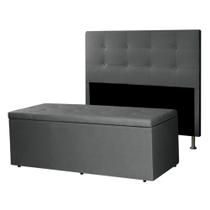 Kit Cabeceira e Calçadeira Baú King 1,95m Berlim Suede Cinza SKY MOBILE Kit Cabeceira e Calçadeira Baú King 1,95m Berlim Suede Cinza SKY MOBILE