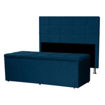 Kit Cabeceira e Calçadeira Baú King 1,95m Roma Suede Azul Marinho SKY MOBILE Kit Cabeceira e Calçadeira Baú King 1,95m Roma Suede Azul Marinho SKY MOBILE