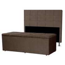 Kit Cabeceira e Calçadeira Baú King 1,95m Roma Suede Marrom SKY MOBILE