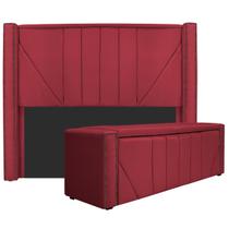 Kit Cabeceira e Calçadeira Baú King Minsk P02 195 cm para cama Box Suede - ADJ Decor