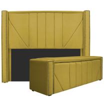 Kit Cabeceira e Calçadeira Baú King Minsk P02 195 cm para cama Box Suede Amarelo - Amarena Móveis