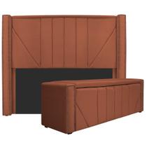 Kit Cabeceira e Calçadeira Baú King Minsk P02 195 cm para cama Box Suede Terracota - Amarena Móveis