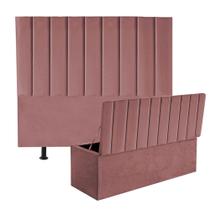 Kit Cabeceira e Calçadeira Baú Queen 160cm Carla Suede Rosê - D A DECOR