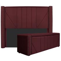 Kit Cabeceira e Calçadeira Baú Queen Minsk P02 160 cm para cama Box Suede - Doce Sonho Móveis