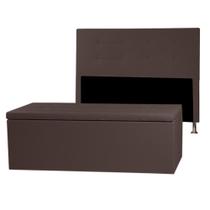 Kit Cabeceira e Calçadeira Baú Solteiro 0,90m Berlim Material Sintético Marrom SKY MOBILE