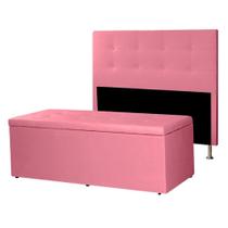 Kit Cabeceira e Calçadeira Baú Solteiro 0,90m Berlim Suede Rosa SKY MOBILE