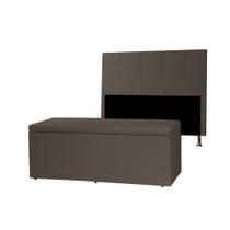 Kit Cabeceira e Calçadeira Baú Solteiro 0,90m Roma Material Sintético Marrom SKY MOBILE