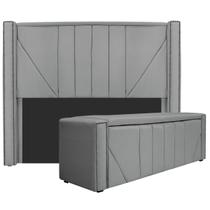 Kit Cabeceira e Calçadeira Baú Solteiro Minsk P02 90 cm para cama Box Sintético - ADJ Decor