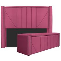 Kit Cabeceira e Calçadeira Baú Solteiro Minsk P02 90 cm para cama Box Sintético Pink - Amarena Móveis
