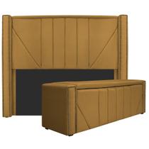 Kit Cabeceira e Calçadeira Baú Solteiro Minsk P02 90 cm para cama Box Suede Mostarda - Amarena Móveis