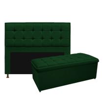 Kit Cabeceira e Calçadeira Copenhague 140 cm Casal Suede Verde - ADJ Decor