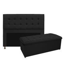 Kit Cabeceira e Calçadeira Copenhague 160 cm Queen Size Suede Preto AM Decor