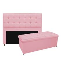 Kit Cabeceira e Calçadeira Copenhague 160 cm Queen Size Suede Rosa Bebê - Doce Sonho Móveis