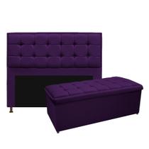 Kit Cabeceira e Calçadeira Copenhague 160 cm Queen Size Suede Roxo - Doce Sonho Móveis