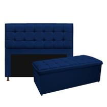 Kit Cabeceira e Calçadeira Copenhague 195 cm King Size Suede Azul Marinho - Doce Sonho Móveis