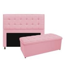 Kit Cabeceira e Calçadeira Copenhague 195 cm King Size Suede Rosa Bebê - Doce Sonho Móveis