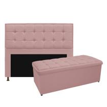 Kit Cabeceira e Calçadeira Copenhague 195 cm King Size Suede Rosê - Doce Sonho Móveis