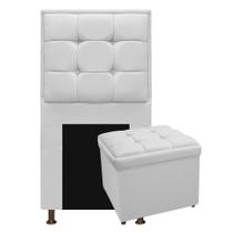 Kit Cabeceira e Calçadeira Copenhague 90 cm Solteiro Corano Branco - Doce Sonho Móveis