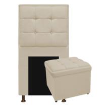 Kit Cabeceira e Calçadeira Copenhague 90 cm Solteiro Suede Bege - Doce Sonho Móveis