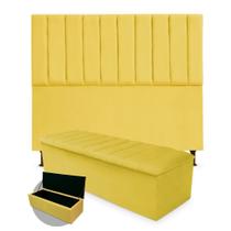 Kit Cabeceira e Calçadeira King 195 cm Cancun Platinum Decor Suede Amarelo