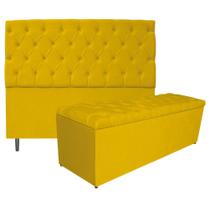 Kit Cabeceira e Calçadeira Liverpool 160 cm Queen Size Suede Amarelo - Amarena Móveis