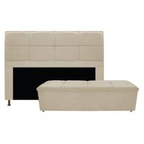 Kit Cabeceira e Calçadeira Munique 140 cm Casal Suede Bege AM Decor