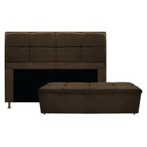 Kit Cabeceira e Calçadeira Munique 140 cm Casal Suede Marrom - ADJ Decor