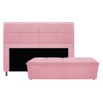 Kit Cabeceira e Calçadeira Munique 140 cm Casal Suede Rosa Bebê AM Decor