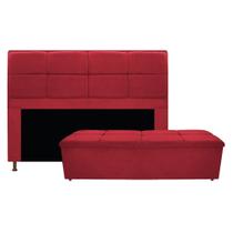 Kit Cabeceira e Calçadeira Munique 140 cm Casal Suede Vermelho AM Decor