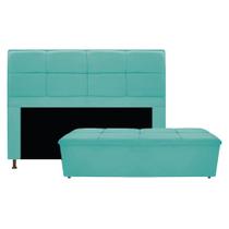 Kit Cabeceira e Calçadeira Munique 160 cm Queen Size Suede Azul Tiffany - Doce Sonho Móveis