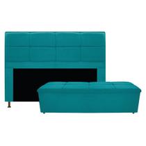 Kit Cabeceira e Calçadeira Munique 195 cm King Size Suede Azul Turquesa - Doce Sonho Móveis