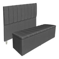 Kit Cabeceira e Calçadeira Recamier Baú Casal 1,40m Holanda Suede Grafite - Pallazio