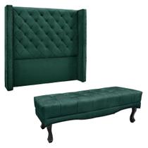 Kit Cabeceira e Calçadeira Recamier King 1,95m Vicenza Veludo Verde Floresta - Pallazio Kit Cabeceira e Calçadeira Recamier King 1,95m Vicenza Veludo Verde Floresta - Pallazio