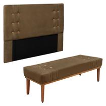 Kit Cabeceira e Calçadeira Recamier Queen 1,60m Gênova Suede Caramelo - Pallazio