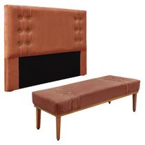 Kit Cabeceira e Calçadeira Recamier Queen 1,60m Gênova Veludo Cobre - Pallazio