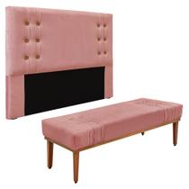 Kit Cabeceira e Calçadeira Recamier Queen 1,60m Gênova Veludo Rosa - Pallazio