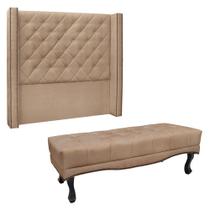 Kit Cabeceira e Calçadeira Recamier Queen 1,60m Vicenza Suede Bege - Pallazio
