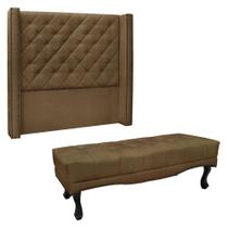 Kit Cabeceira e Calçadeira Recamier Queen 1,60m Vicenza Suede Caramelo - Pallazio