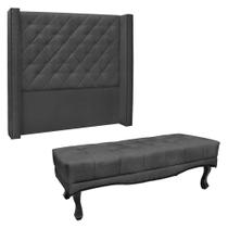 Kit Cabeceira e Calçadeira Recamier Queen 1,60m Vicenza Suede Cinza - Pallazio