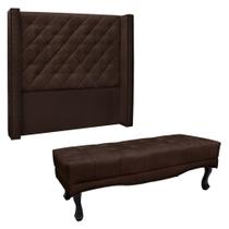 Kit Cabeceira e Calçadeira Recamier Queen 1,60m Vicenza Suede Marrom Café - Pallazio