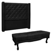Kit Cabeceira e Calçadeira Recamier Queen 1,60m Vicenza Suede Preto - Pallazio
