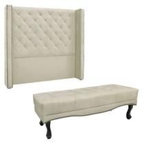 Kit Cabeceira e Calçadeira Recamier Queen 1,60m Vicenza Veludo Bege - Pallazio